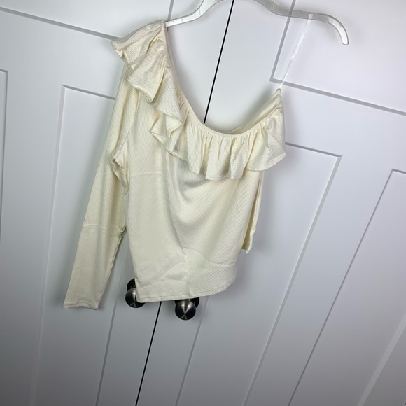 NWT J Crew XL One-shoulder ruffleneck top Cream Ivory Ribbed romantic coquette - Picture 4 of 5